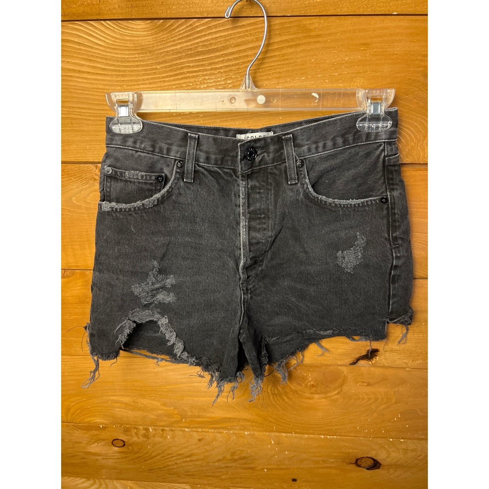 Agolde Black Distressed Denim Jean Shorts